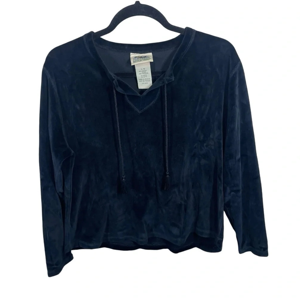 Northern Reflections black velvet long sleeve blouse tassels boho whimsigoth L